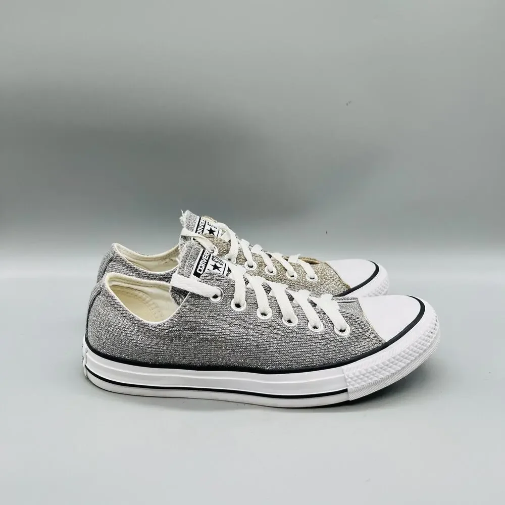 Converse Shoes Womens 7 Silver Glitter Chuck Taylor All Star Low Top Sneakers